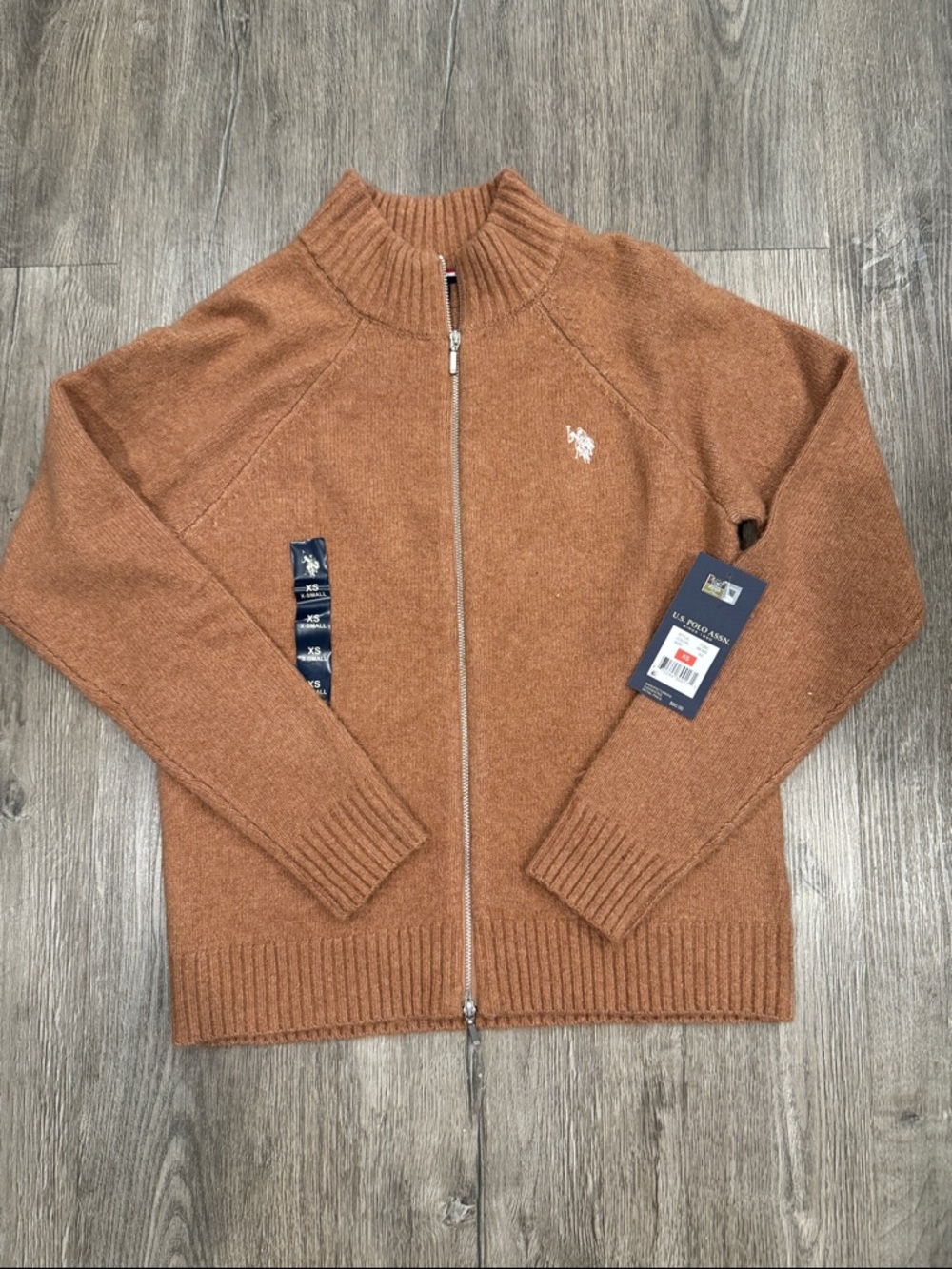 U.S. Polo Assn. Zip Cardigan Sweater in Rust Brown